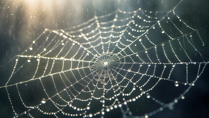 Dewy cobweb glistening, a beautiful, intricate natural design