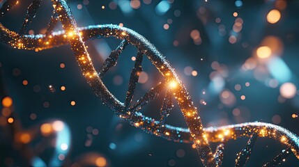 Poster - DNA helix in a futuristic medical lab concept, with soft glowing particles and high-tech aesthetics.