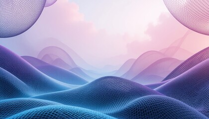 Poster - Abstract waves of colorful mesh structures in a digital landscape surreal environment conceptual visualization
