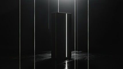 Poster - 3D render of a minimalistic black podium with elegant lighting, designed for displaying futuristic technology and premium gadgets.