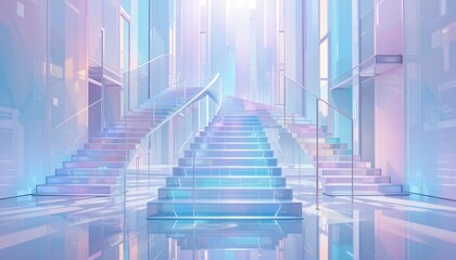 Poster - Futuristic architectural design digital environment abstract staircase concept art ethereal light effects contemporary visual perspective