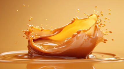 Poster - A vibrant splash of caramel sauce against a warm golden background, capturing the essence of sweetness and indulgence