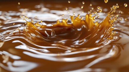 Aufkleber - Close-up of a dynamic splash in rich brown liquid, highlighting motion and texture against a blurred background