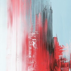 Leinwandbilder - Abstract Cityscape: Vertical Brushstrokes in Red, Gray, and Light Blue Create a Textured, Modern Artwork