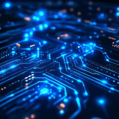 Leinwandbilder - Futuristic Blue Circuit Board: Electronic Technology, Data Flow, and Digital Connectivity, Representing Advanced Systems