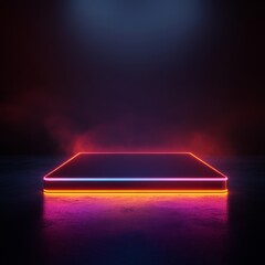 Aufkleber - Neon Platform Stage: Illuminated Glow with Abstract Dark Background for Product Showcase or Presentation.