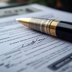 Poster - Signed Agreement: A Close-Up of a Golden Pen on Contract with Signature.
