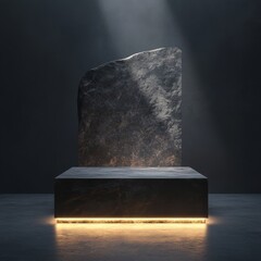 Aufkleber - Stone Platform Under Spotlight: Minimalist Product Display with Dramatic Lighting and Texture Rich Material