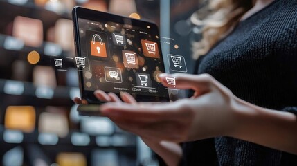 Poster - A digital screen displaying online shopping ratings and customer reviews, symbolizing trust and consumer engagement.