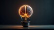 © Iris - a light bulb with human brain inside against a pure dark background, ai brain or technology concept, space for copy