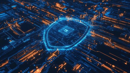 Poster - A futuristic holographic shield protecting a P2P payment transaction on a digital screen.