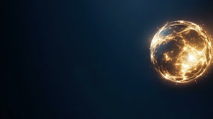 Poster - Glowing energy sphere with golden light trails and particles floating in dark space, creating magical atmospheric effect for fantasy and sci-fi designs.