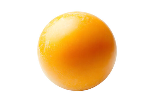A close up of a single orange sphere with a smooth surface isolated on a black background plain shot