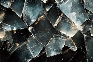 Poster - Close-up of dark,faceted crystal cluster.