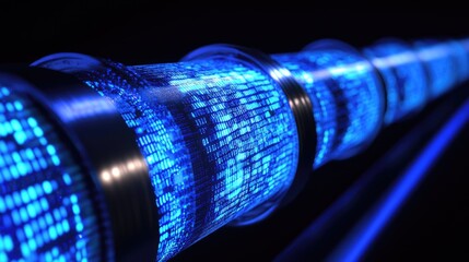 Poster - Futuristic blue data transmission tube glowing in a dark environment, symbolizing advanced technology and connectivity