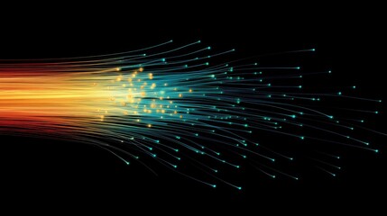 Poster - Abstract representation of colorful light trails moving dynamically against a dark background, symbolizing speed and technology