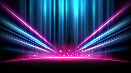 Wall Mural - Abstract Blue and Pink Light Rays Effect with Sparks, Perspective Speed Lights Background, Vector Illustration