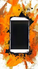 Poster - smartphone on vibrant painted canvas background, digital screen technology with creative artwork bac