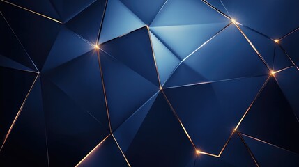 Poster - Abstract geometric background with dark blue facets and golden edges, creating a modern and elegant aesthetic