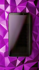 Poster - modern phone on geometric purple background, sleek design, mobile technology. minimalist composition