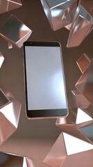 Poster - modern smartphone display with geometric design elements; elegant design meets high technology.