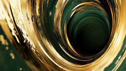 Poster - Abstract swirling design featuring a golden spiral against a dark green background, creating a sense of depth and motion