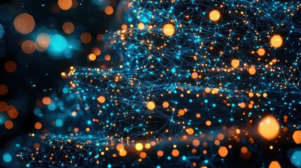 Poster - Abstract network Christmas tree formed by luminous connections and futuristic blue technology.