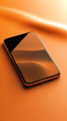 Poster - Sleek orange phone reflecting light and shadows on a vibrant orange background. Minimalist design.