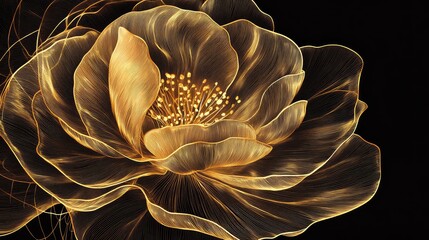 Poster - Stunning golden flower illustration with intricate details against a dark background, perfect for artistic designs