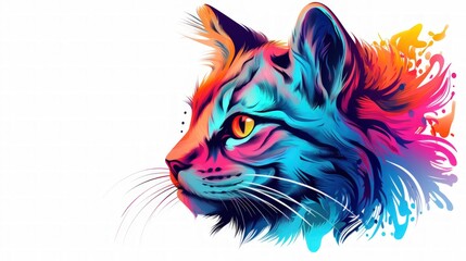  Cat pet animal, rainbow vibrant colorsplash, watercolor style white background. Generate AI