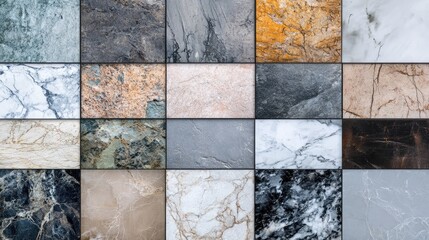 Poster - A diverse collection of marble textures showcasing various colors and patterns, ideal for design projects