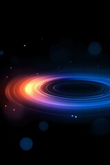 Poster - Colorful spiral galaxy with glowing rings in orange, purple and blue hues against dark space background, creating mesmerizing cosmic light trails effect.