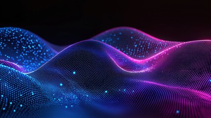 Poster - Digital liquid motion in vibrant blue and purple, forming a wavy, surreal 3D texture with smooth lighting.