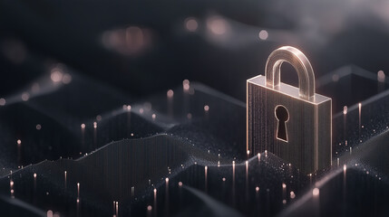 Cyber security concept, privacy for database protection, business concept for internet technology, encryption, information or network protection. Antivirus program. Closed padlock, digital background.