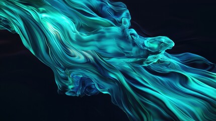 Aufkleber - Flowing blue and green digital waves forming an abstract composition on a dark canvas, representing motion, depth, and serenity.