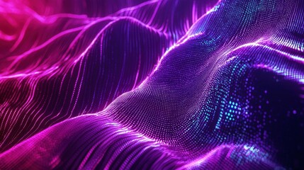 Aufkleber - Glowing neon purple wave forms twisting and curving on a black background, creating a mesmerizing digital effect.