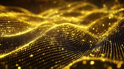 Poster - Golden gridded waves with soft motion effects, forming a mesmerizing digital background.