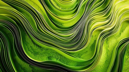 Leinwandbilder - Layered abstract paper-cut design in vibrant green shades, creating a nature-inspired wavy pattern.