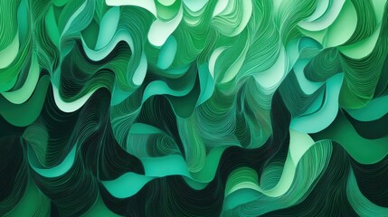 Leinwandbilder - Layered abstract paper-cut design in vibrant green shades, creating a nature-inspired wavy pattern.