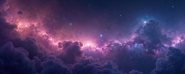 Illustration of stars and galaxy outer space. Night sky, universe background with purple, blue colours, starlight and stardust. Deep space scenery. Artistic cosmos design.