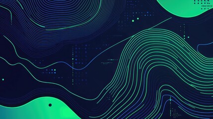 Poster - Modern fluid abstract design with green and blue flowing elements, perfect for a tech-inspired aesthetic.