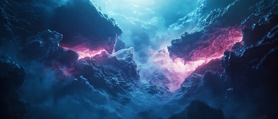 Wall Mural - a blue sky with a pinkish hue and a rocky landscape