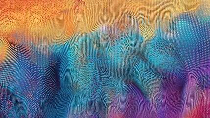 Aufkleber - Psychedelic grainy gradient with a mix of orange, blue, teal, and purple, forming a dynamic abstract design.