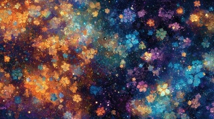 Aufkleber - Psychedelic grainy gradient with a mix of orange, blue, teal, and purple, forming a dynamic abstract design.