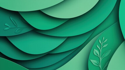 Leinwandbilder - Smooth abstract paper-cut shapes in rich green hues, creating a minimalist and stylish nature concept design.