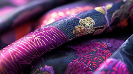 Poster - Soft and luminous silk folds in vibrant magenta and purple, forming a dynamic and elegant draped composition.