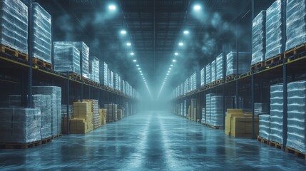 Poster - A cold storage warehouse is designed for the safe and efficient storage of perishable items and pharmaceuticals. The facility features organized pallets, climate control, and proper refrigeration.
