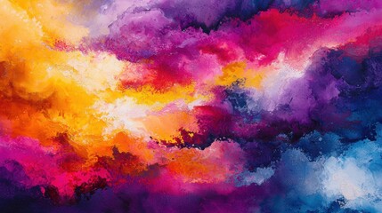 Poster - Vibrant abstract watercolor background with a sunset sky blending orange, purple, and pink hues in high resolution.