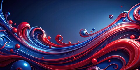 Poster - Abstract Swirling Red and Blue Liquid Paint Design with Spheres