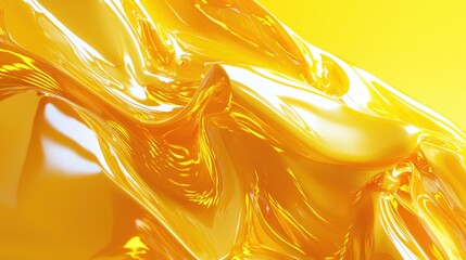 Poster - Vibrant yellow mesh waves flowing in a futuristic abstract background with dynamic lighting.